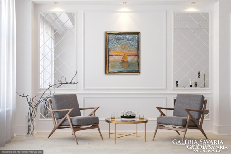 Prima díjas művésztől Balatoni fantázia. 50x40 cm, vászonkép, tanúsítvánnyal Károlyfi Zsófia (1952-)