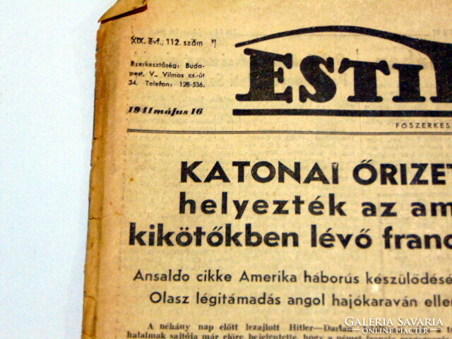 1941 május 16  /  ESTI KURIR  /  RÉGI EREDETI ÚJSÁG Ssz.: 997