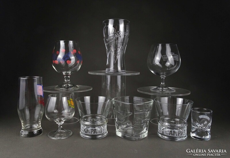 1W858 Feliratos, márkás pohár csomag COCA-COLA, BOLS, CAMPARI, BALLANTINES, stb. 9 darab