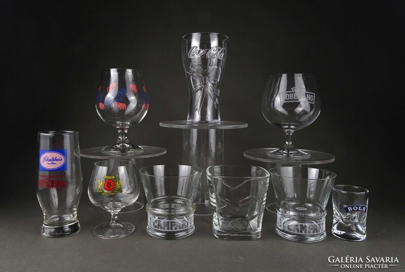 1W858 Feliratos, márkás pohár csomag COCA-COLA, BOLS, CAMPARI, BALLANTINES, stb. 9 darab