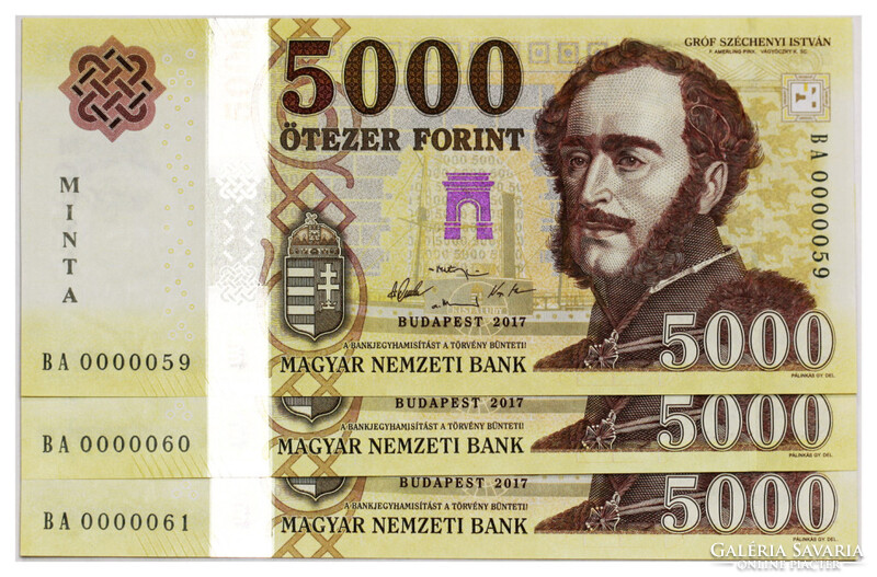 5000 Forint Bankjegy 2017 MINTA sorszámkövető 3db