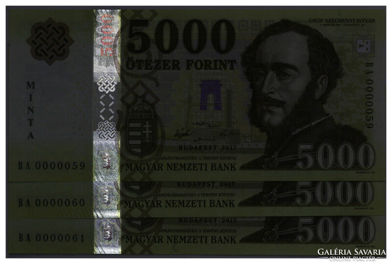 5000 Forint Bankjegy 2017 MINTA sorszámkövető 3db