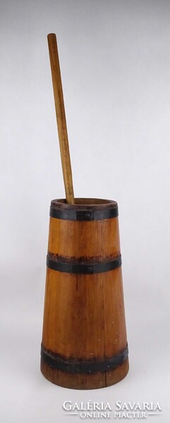 1W746 Antik köpülő fa vajköpülő vödör 39.5 cm