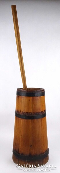 1W746 Antik köpülő fa vajköpülő vödör 39.5 cm