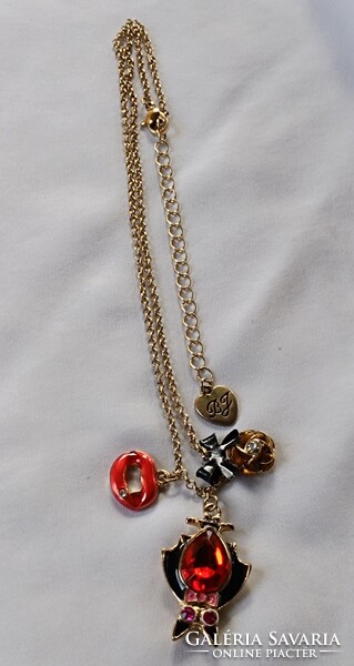 Betsey Johnson (fejjel lefelé) denevér nyaklánc, száj és rózsa függővel