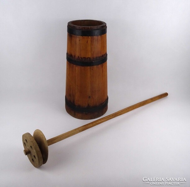 1W746 Antik köpülő fa vajköpülő vödör 39.5 cm