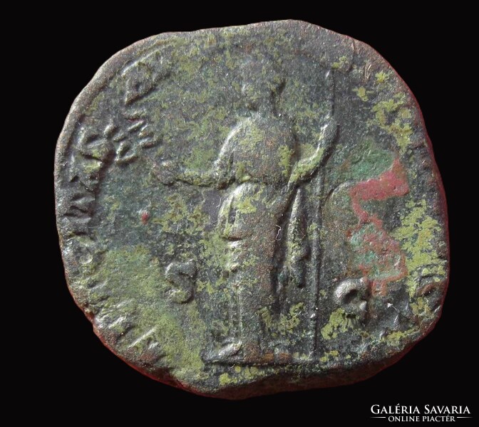 Római MARCUS AURELIUS SESTERTIUS Felicitas Caduceussal és lándzsával, 24,8 gr, Malachit patina