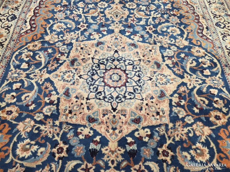 Különleges egyedi színvilágú selyemkontúros iráni nain 200x295 kézi  gyapjú perzsa szőnyeg FZ70