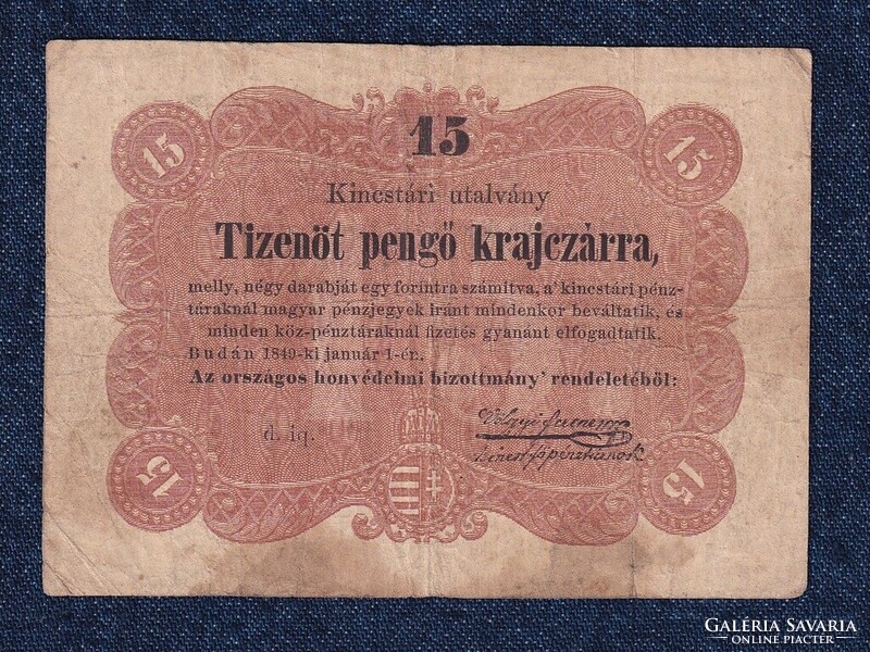 Szabadságharc (1848-1849) Kossuth bankó 15 Pengő Krajczárra bankjegy 1849