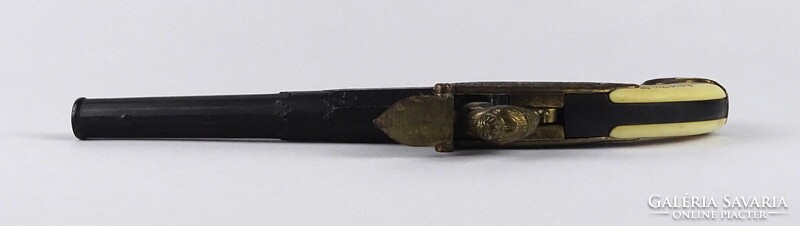 1W950 Fém vázas, csont markolatos kovás pisztoly replika aranyozott mintázatú csővel