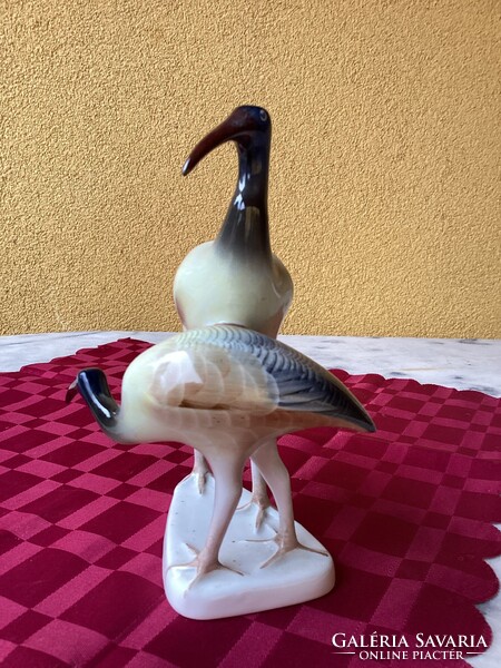 Hollóházi porcelán kézi festésű ibisz madár pár 18 cm.