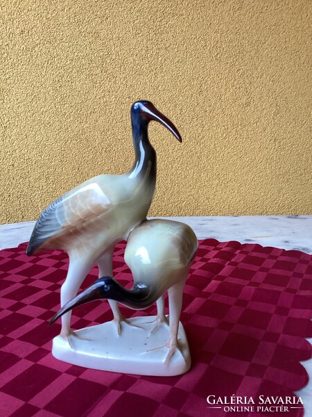 Hollóházi porcelán kézi festésű ibisz madár pár 18 cm.