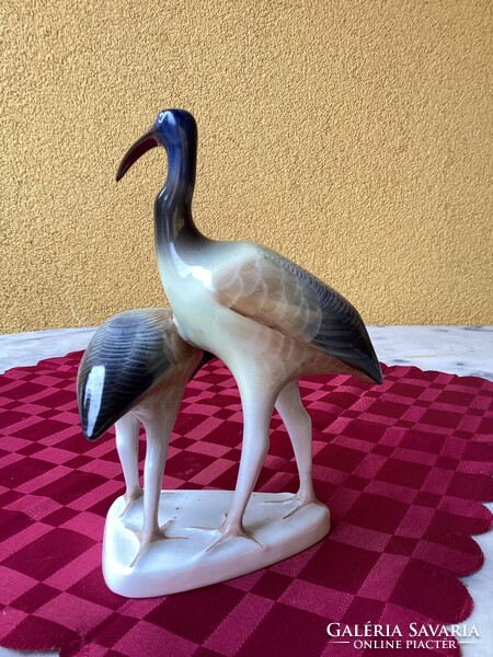 Hollóházi porcelán kézi festésű ibisz madár pár 18 cm.