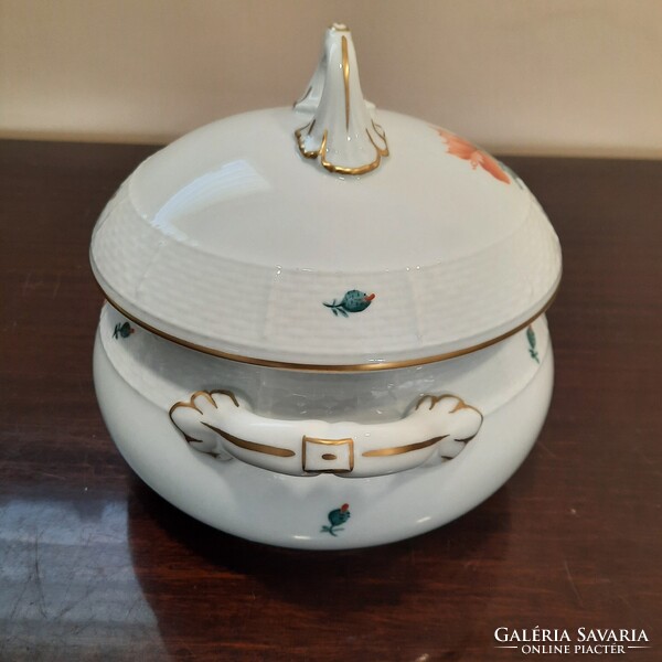 Herendi pipacs virágmintás porcelán leveses tál