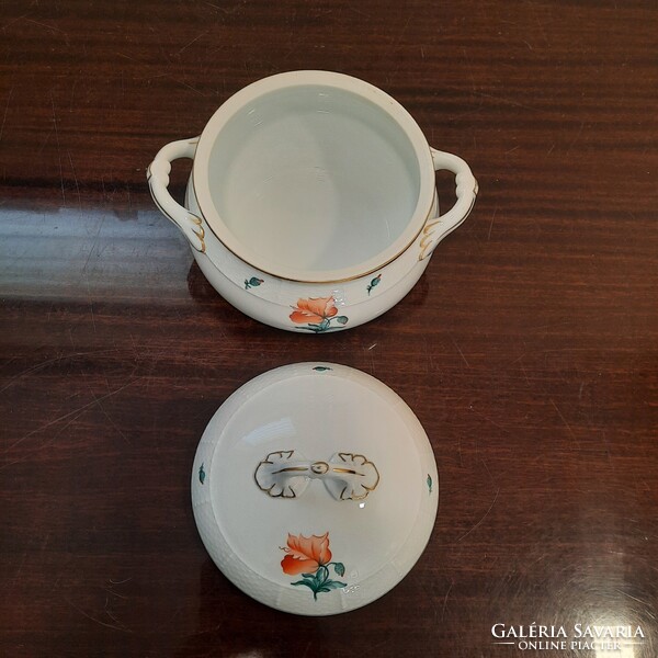 Herendi pipacs virágmintás porcelán leveses tál