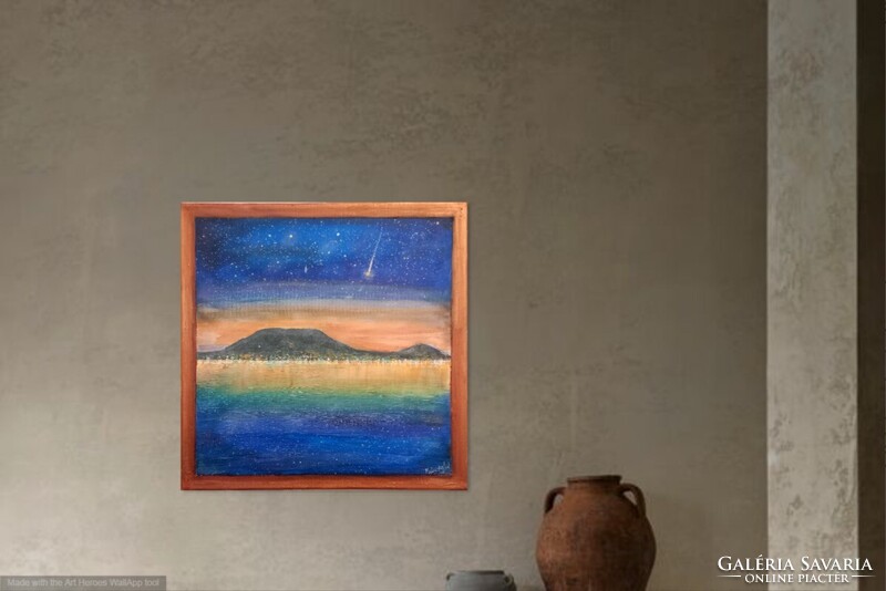 Prima díjas művésztől. Augusztusi Balaton 40x40 cm -es, tanúsítvánnyal Károlyfi Zsófia (1952-)