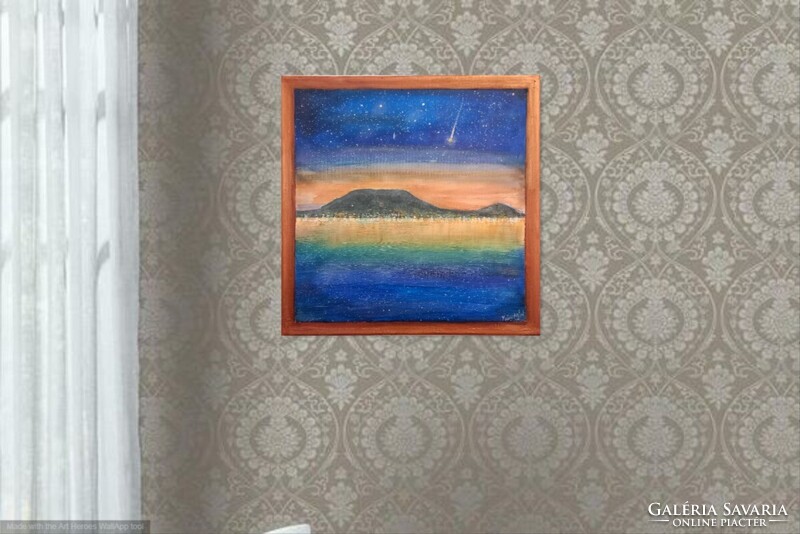 Prima díjas művésztől. Augusztusi Balaton 40x40 cm -es, tanúsítvánnyal Károlyfi Zsófia (1952-)