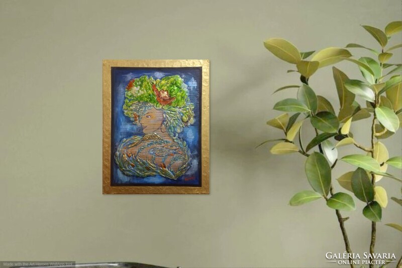 Prima díjas művésztől, Hévíz tündére. 40x50 cm, szürromantikus kép, zománcozva.Károlyfi Zsófia(1952)