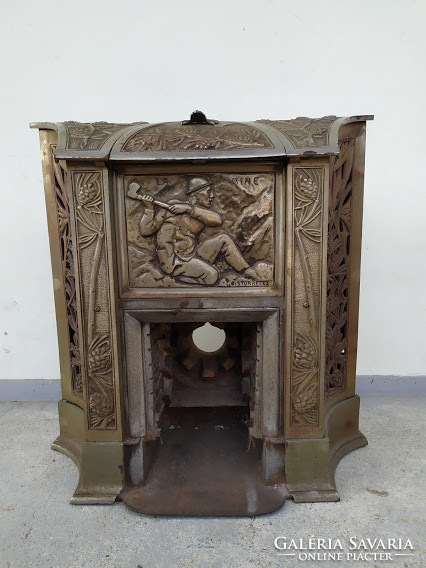 Antik Art Deco szecesszió jugendstil vaskályha kályha bányász vájár kandalló keret 3820