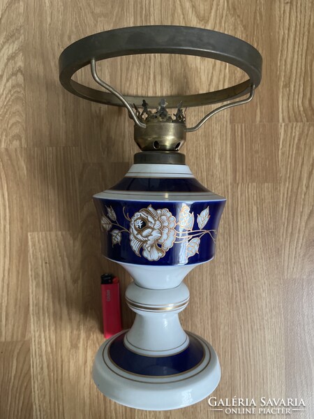 Nagy méretű Német Echt Kobalt porcelán petróleum lámpa.