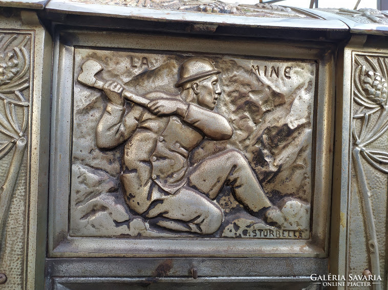 Antik Art Deco szecesszió jugendstil vaskályha kályha bányász vájár kandalló keret 3820