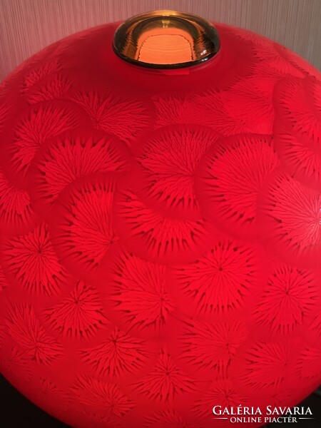 Space age Karin Korn gomba alakú piros üveg lámpa VEB Görlitz (E0013)