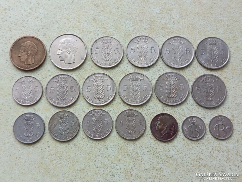 Belgium 19 db Különböző érme 25,50 Centimes 1,5,10,20 Francs 1950-1982 Flamand és Francia