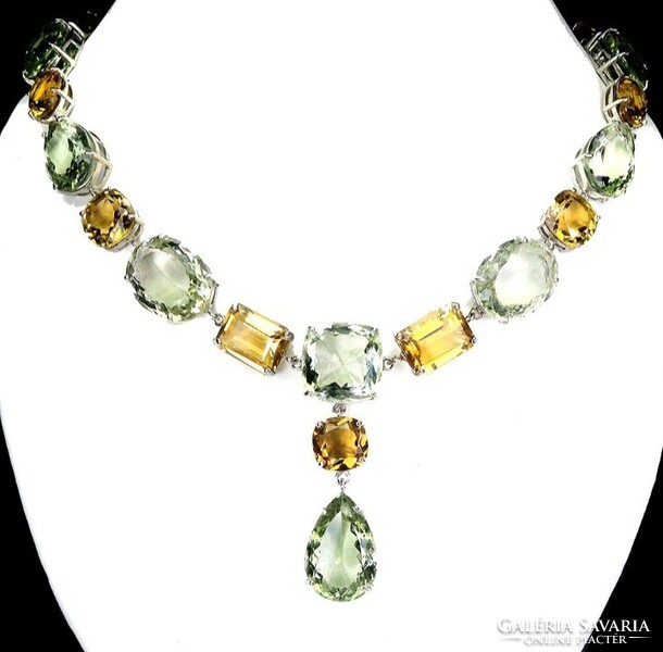 Valodi 354Ct Citrin Green Ametiszt 925 Ezust Nyakék Nyaklánc