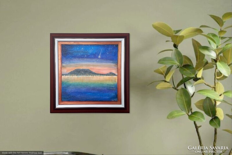 Prima díjas művésztől. Augusztusi Balaton 40x40 cm -es, tanúsítvánnyal Károlyfi Zsófia (1952-)