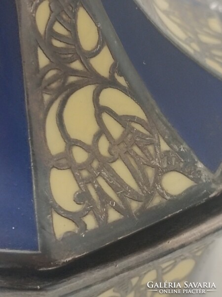 Antik Bécsi szecesszió ezűst overlay porcelán cukordoboz bonbonier