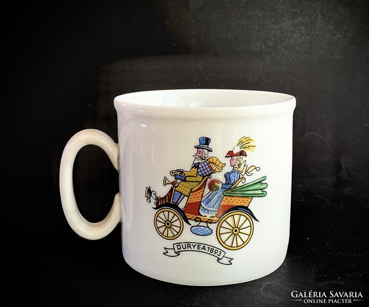 Zsolnay Panhard 1894 és Duryea 1893 ritka autós bögre