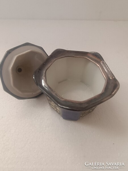 Antik Bécsi szecesszió ezűst overlay porcelán cukordoboz bonbonier