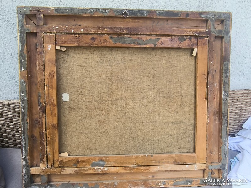 Gyönyörű antik Olaj vászon tàjkép festmény.Àcs Àgoston aratàs , betakarítás