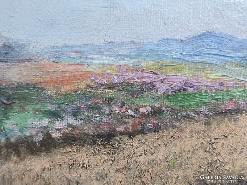 Gyönyörű antik Olaj vászon tàjkép festmény.Àcs Àgoston aratàs , betakarítás