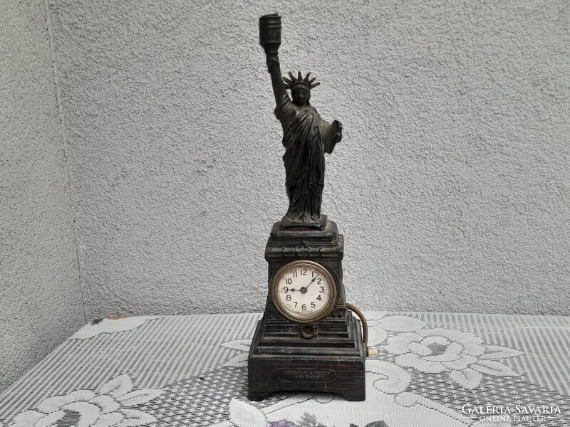 1,-Ft Antik Amerikai szabadságszobor lámpa-óra 1910.