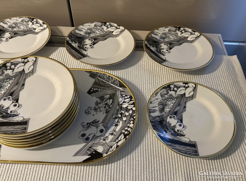 Hollóházi porcelán Szász Endre süteményes/szendvicses készlet