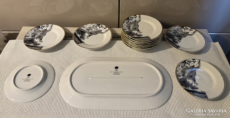 Hollóházi porcelán Szász Endre süteményes/szendvicses készlet