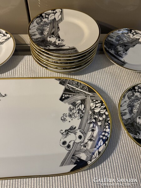 Hollóházi porcelán Szász Endre süteményes/szendvicses készlet