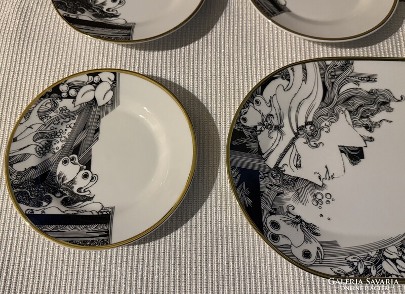 Hollóházi porcelán Szász Endre süteményes/szendvicses készlet