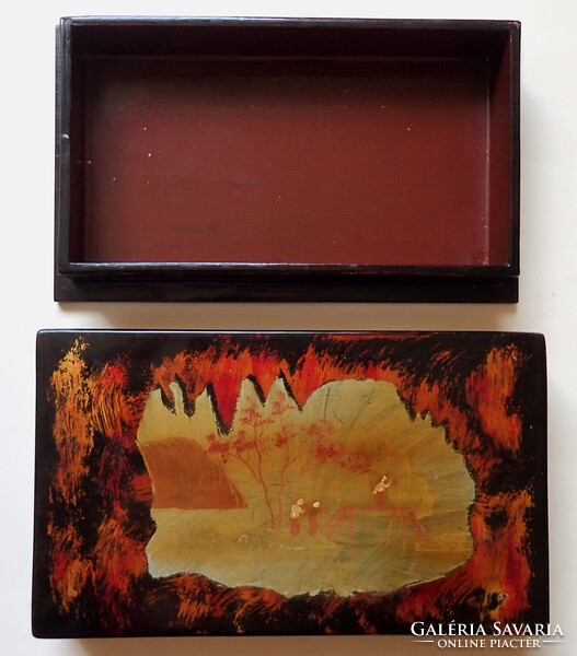 Antik kézzel festett keleti vietnámi lakk doboz lakkozott fa doboz lakkdoboz fadoboz kártya doboz