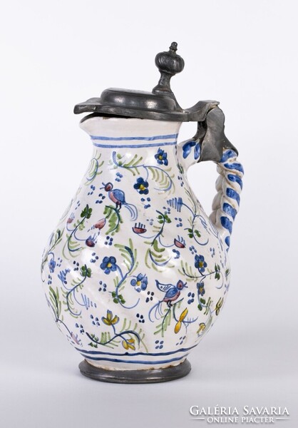 Antik, ónmázas fajansz kancsó, datált: 1769! Ón szerelékkel, szinte hibátlan!