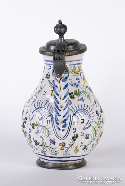 Antik, ónmázas fajansz kancsó, datált: 1769! Ón szerelékkel, szinte hibátlan!