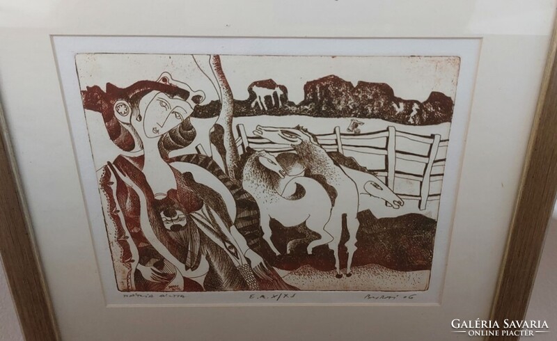 (K) Burai István rézkarc művészpéldány  34x44 cm kerettel.
