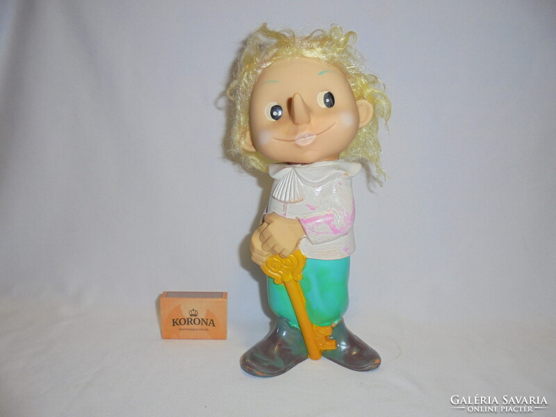 Retro Pinokkió gumi játék baba, figura 25 cm - az orosz Aranykulcsocska meséből