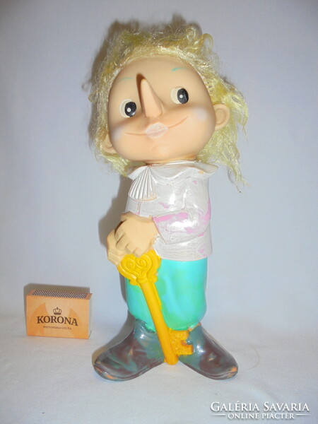 Retro Pinokkió gumi játék baba, figura 25 cm - az orosz Aranykulcsocska meséből