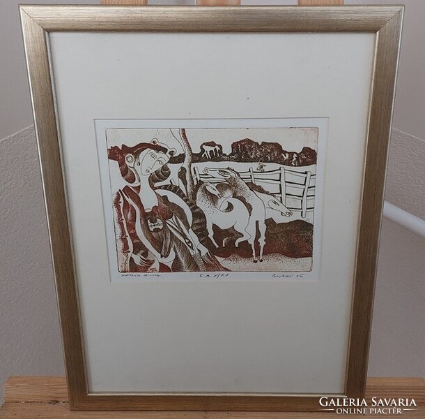 (K) Burai István rézkarc művészpéldány  34x44 cm kerettel.