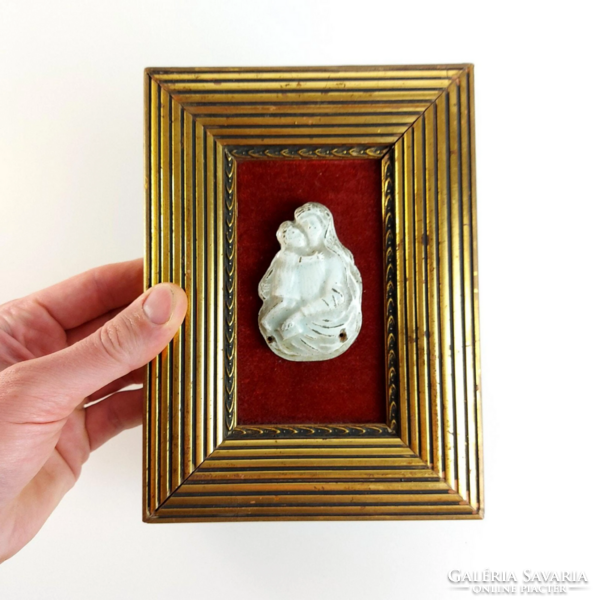 19. századi antik Madonna dombormű aranyozott faragott fakeretben