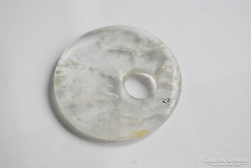 Hegyikristály , csiszolt korong , fánk medál , 4 x 0,5 cm , ásvány , drágakő