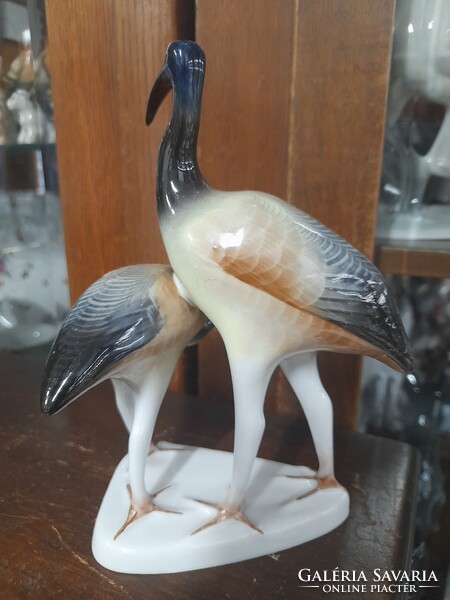 Hollóháza Ibisz Madárpár Porcelán Figura.18 cm.
