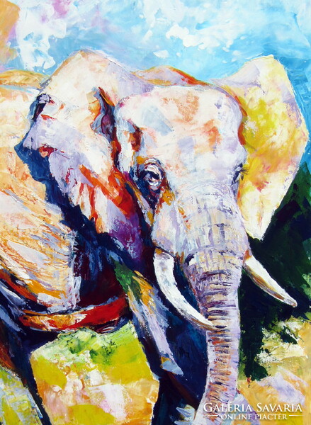 Walking majestic elephant II - acrylic painting / Sétáló fenséges elefánt II - akril festmény